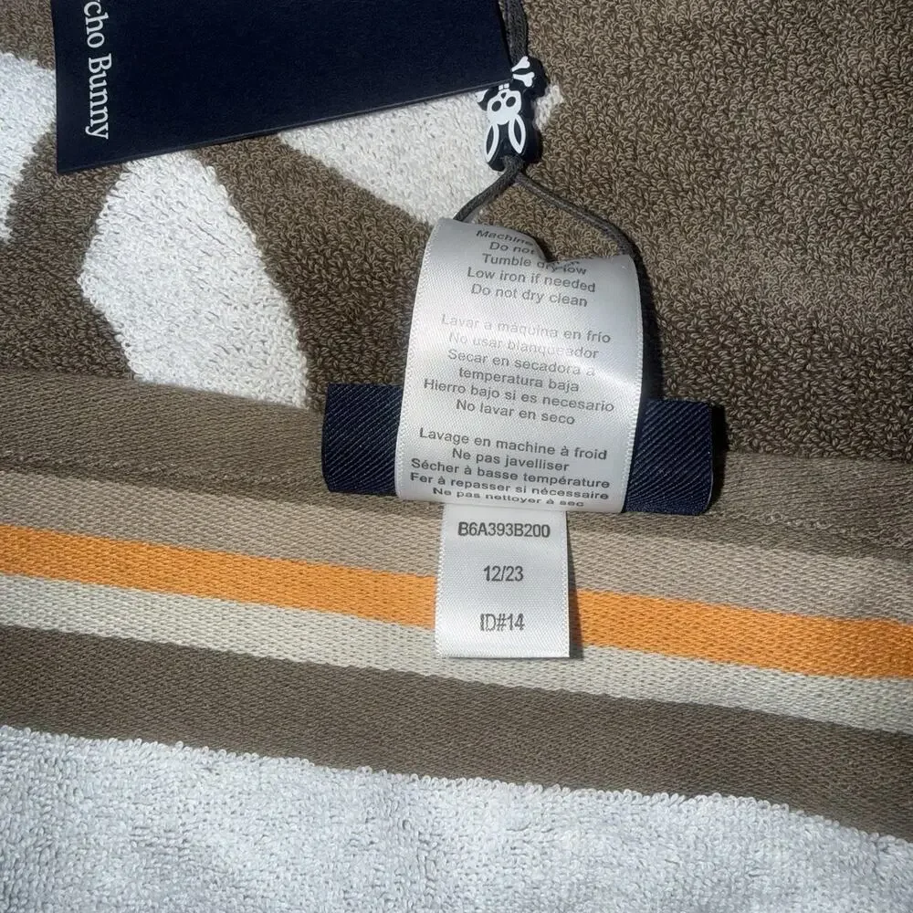 Psycho Bunny *NEW* Taupe White Orange Terry Cloth XXL Beach Towel 65 X 36 NEW!